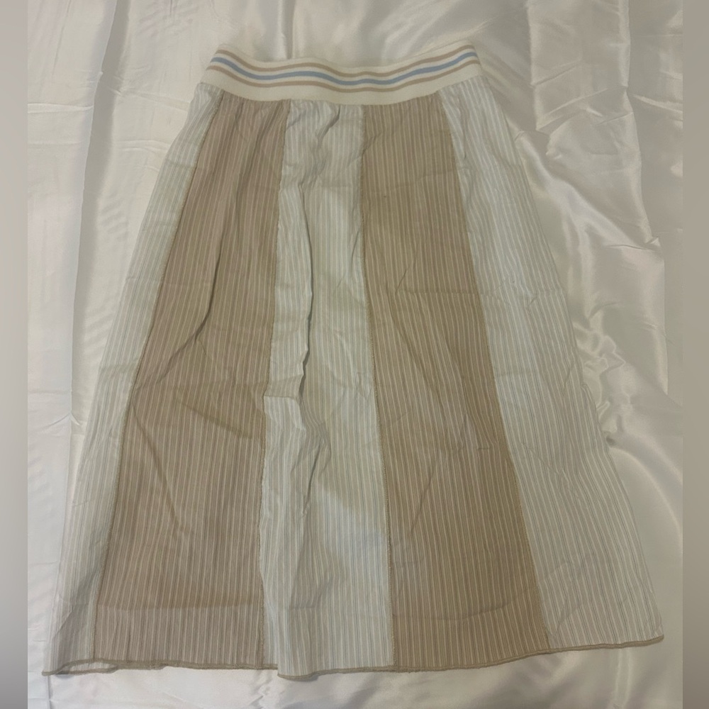 Honey Punch Tan and Cream Striped Midi Skirt